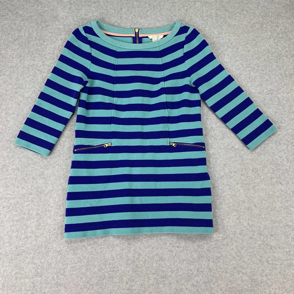 Boden Top Womens 4 Blue Maggie Ottoman 3/4 Sleeve Ribbed Knit Boat Neck Pockets